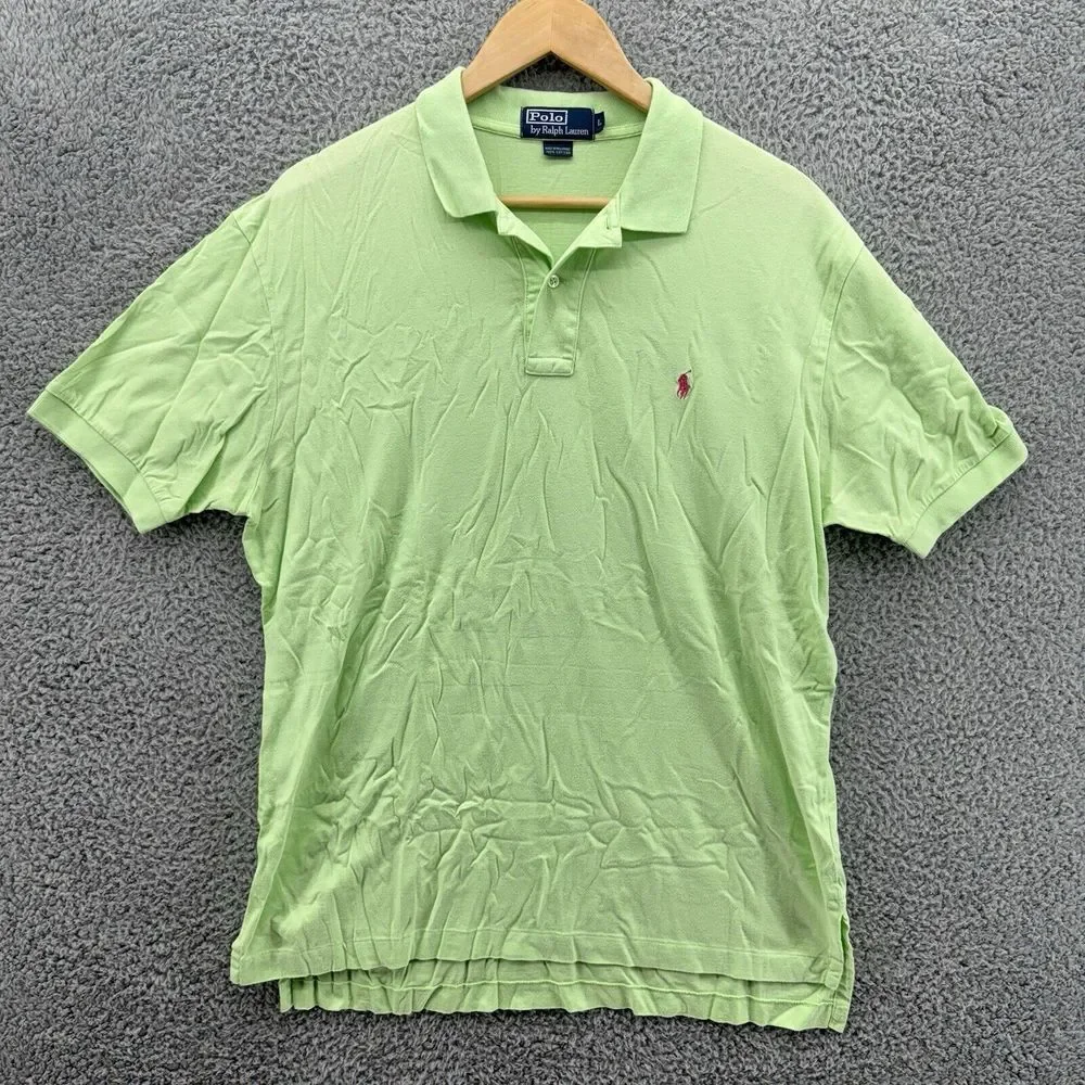 Polo Ralph Lauren Polo‎ Shirt Mens Large Green Orange Jockey Collar Short Sleeve